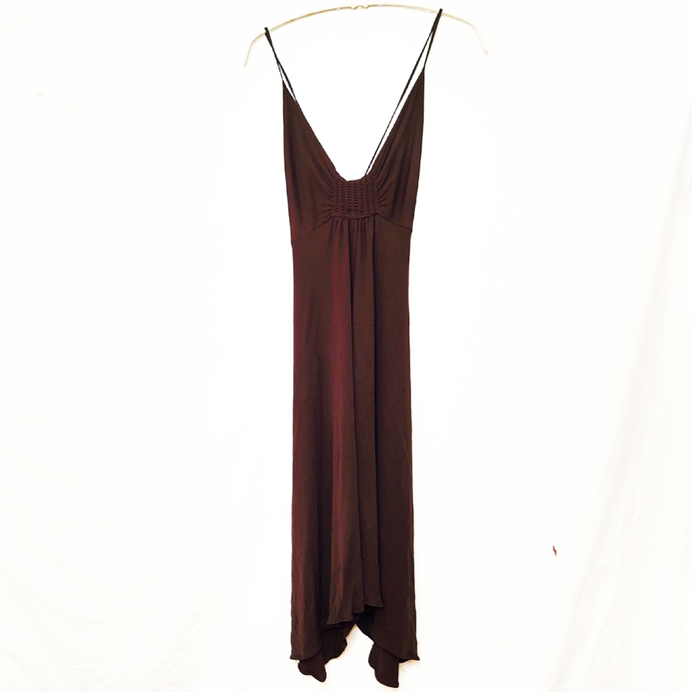 Designer Yigal Azruel Plunging Brown Rayon Dress from INTERMIX- NWT